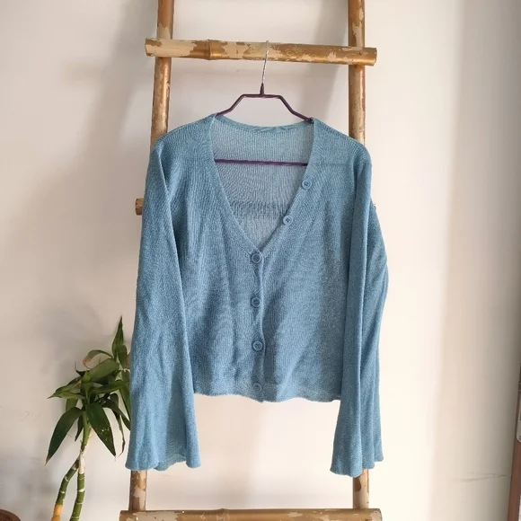 ๐ Bell Sleeve Light Blue Cardigan - Picture 14 of 15